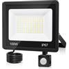 VRFMALIY Faretto LED da Esterno 100W 10000LM 7000K con Sensore di Movimento, IP67 Impermeabile Super Luminoso Bianco Freddo Luce di Sicurezza per Garage, Cortile, Patio