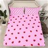 Loussiesd Set di lenzuola per bambini a tema fragola, per ragazzi e ragazze, set di biancheria da letto rosa chiaro brillante, grazioso lenzuolo con angoli, per camera da letto, 2 pezzi, letto singolo