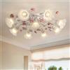 meibeileil Plafoniera Led Soffitto Floreali Vintage,Lampadario Soggiorno Con Paralume In Vetro E Rose In Ceramica Rosa,Plafoniera Soffitto Nordica Per Camera Da Letto Cucina Corridoio E27 8+1 Heads