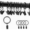 Plstod Anelli Tenda, 30 Pezzi Anelli per Tende con Clips, Fermagli per Tende, 32mm MetalloTendaggi Anello Ganci Clips con Occhielli, Clip per Tende per Tende e Anello per Tende da Doccia (Nero)