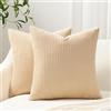 Topfinel Federe de Cuscini 40x40 in Velluto a Coste per Divano Chiaro Copricuscini Quadrati Elegante Decorativa per Salotto Moderno Cuscino Cerniera Invisibile per Camera da Letto Set 2 Pezzi Cachi
