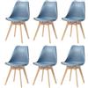 EGOONM Set di 6 Sedie da Pranzo Scandinave, Sedie da Imbottite Retrò da Cucina/Sedia da Ufficio con Gambe in Legno Massello di Faggio (Blu Scuro)