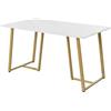 LERFAN Tavolo da pranzo, 1 pezzo, moderno tavolo da cucina, struttura in metallo, tavolo da pranzo rettangolare in marmo moderno, tavolo da cucina con piedini regolabili, a forma di T, 140 x 80 x 75