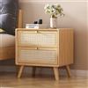 YUGXTH Comodino in Rattan, Tavolino Comodino con 2 Cassetti Decorati in Rattan Fatti a Mano, Comodino Design Legno con Maniglia in Ottone e Gambe in Legno Massello ( Color : Natural , Size : 43*40*49cm )