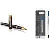 PARKER 1931659 IM Penna Roller, Punta Fine e Ricarica di Inchiostro Nero, Black Lacquer Golden Trim & ricarica per penna roller, punta fine, blu