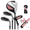 GYMAX Set di Mazze da Golf per Bambini 8-10 Anni, Set Completo da Golf Junior con Driver #1, Ferri #7#S e Putter, Grande Borsa da Golf Autoportante(Rosa)