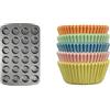 PME Csb111 Teglia Antiaderente, Carbonio, Grigio, 24 Muffin Piccoli & - Pirottini Di Carta Per Cupcake E Muffin Piccoli, Color Pastello, 100 Pezzi
