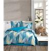 Nuit Des Rêves Ranforce Double Quilt Cover Set (200 x 200 cm), 100% cotone, blu/bianco/giallo, 2 custodie (80 x 80 cm), lavabile in lavatrice, design elegante con chiusura a bottone