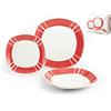 H&H Quadro Rouge Servizio Piatti Tavola, Porcellana, Bianco, 18 Pezzi, unità