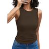 Aottori Canotta Donna Estiva Basic Top Slim Fit Canottiera a Coste Girocollo Shirts Senza Maniche Sexy Tanktop Cotone Casual Marrone M