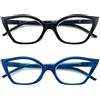 Kodilin Occhiali da Lettura Donna Anti Luce Blu Cat Eye Occhiali per PC con Cerniera a Molla, 3.0 Nero+Blu