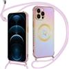 Kokio Cover per iPhone 12 Pro Max con Cordino, Magnetica Silicone Custodia con Motivo Cuore D'amore Carino, Compatibile con MagSafe, Antiurto Cellulare Case con Laccio Tracolla, Viola