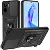 TUUTPU Cover per Honor 90 Lite, Custodia Scorrevole Protezione Fotocamera Militare Antiurto Case con 360° Magnetica Anello Rotante Supporto e TPU Silicone + PC Bumper All'aperto, Nero