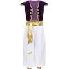 Nyeemya Vestito Costume Principe Arabo Aladdino Bambini Giacca Senza Manica Gilet in Velluto + Harem Pantaloni Vestito Tradizionale Costume Halloween Carnevale Viola 7-8 anni