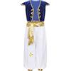 Nyeemya Vestito Costume Principe Arabo Aladdino Bambini Giacca Senza Manica Gilet in Velluto + Harem Pantaloni Vestito Tradizionale Costume Halloween Carnevale Blu reale 7-8 anni