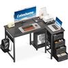Coleshome Scrivania Angolare, 100x70cm Scrivania a L con 4 Cassetti, Tavolo Computer Reversibile per Ufficio/Camera da Letto, Nero