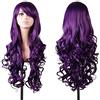EmaxDesign Parrucca per cosplay di alta qualità da donna, lunga piena, riccia, resistente al calore, alla moda, alla moda, con cappuccio e pettine gratuiti (colore viola scuro)