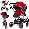 Veitoalioy Passeggino 3 in 1 Trio Neonati, Per Neonato 3 in 1 Passeggini, Angle de panier de couchage réglable, Carrozzino multifunzione Passeggino Pieghevole (739 Red-2)