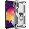 NALIA Ring Cover compatibile con Samsung Galaxy A50, Custodia Resistente per Supporto Magnetico Auto, Anello Girevole 360 Gradi Rotazione, Protettiva Hard-Case & Silicone Bumper, Colore:Argento
