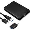 JIEYUCHU Case SSD 2.5, USB 3.0 to SATA I II III con Adattatore USB C OTG, Case Hard Disk 2.5 per 7mm/9.5mm SATA SSD HDD, Tool Free, Supporto UASP(Nero