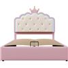 WM Store DE Letto imbottito 140x200 cm con rete a doghe, spazio di stoccaggio idraulico, senza materasso, Rosa