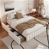 WM Store DE Letto imbottito con rete a doghe 140x200 cm, design minimalista, senza testiera, 4 cassetti contenitori, senza materasso, Beige