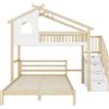 WM Store DE Letto a soppalco 90×200 cm con scaletta contenitore per bambini, senza materasso, Naturale+Bianco