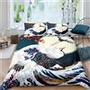 Homemissing Ukiyo-Japan Hokusai Set Copripiumino 200x200cm per bambini e adulti Copripiumone Morbido esotico uccello onda Copripiumini super morbido