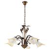 ONLI - Lampadario 5 luci in metallo marrone spennellato oro con vetri bianchi sfumati ambra