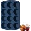 LOHOTEK Stampo in silicone per muffin, 12 pirottini per muffin, teglia da forno, antiaderente, in silicone, senza BPA, per torte, crema e budino (1, blu scuro)