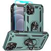 Aozuoton Cover iphone 12, iphone 12 Pro Custodia con Pellicola, Grado Militare 360° Magnetica Anello Ring Supporto Case TPU Bumper Silicone Custodie per iphone 12,Verde scuro