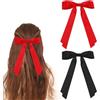 Mozeat Lens Fiocchi per capelli per ragazze, 2 pezzi, grandi fermagli per capelli in raso setoso con clip a coccodrillo in metallo, stile retrò, grazioso, nero e rosso, accessori per capelli da donna