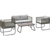 Outsunny Set da Giardino Rattan con Divanetto 2 Posti, 2 Poltrone e Tavolino in Vetro, Cuscini Sfoderabili, Grigio | Aosom Italy