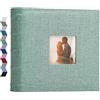 Vienrose Album Foto 10x15 200 Tasche Copertina Lino Verde | Spazio per scrivere, finestra personalizzata, tasche laterali, senza acidi né PVC, ricordi matrimonio, bebé e vacanze