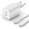 Belkin Doppio caricabatteria da parete USB-C da 65 W, cavo USB-C/C incluso, ricarica rapida PD 3.0, caricatore USB C con tecnologia GaN per iPhone 16, 14, 14, iPad, MacBook, Galaxy S24, Tab e altri