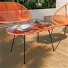 DEGHI Tavolino da giardino 90x50 cm in metallo nero e corda arancione con top in vetro - Kalimba