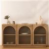 DEGHI Credenza 160x80h cm in legno di acacia naturale con 3 ante in vetro cannettato - Visby