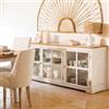 DEGHI Credenza 180x80h cm in legno di acacia bianco e naturale con 3 ante in vetro - Tennesee