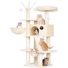 Hey-brother Tiragraffi per Gatti Multilivello, Amaca, Cuccia, MPJ019-SM | 135cm Albero per Gatti, Piattaforme, Pompon rimovibili, Cesta, Rampa graffiante, Ideale per gattini da interno, Beige