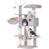 Hey-brother Tiragraffi per Gatti Multilivello, Amaca, Cuccia, MPJ019-SW | 135cm Albero per Gatti, Piattaforme, Pompon rimovibili, Cesta, Rampa graffiante, Ideale per gattini da interno, Grigio Chiaro