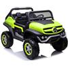 Tecnobike Shop Auto Macchina Elettrica per Bambini 24V 2 Post Mercedes Unimog 12V 2 Posti Monitor Touchscreen Lettore Mp4 Mp3 Luci LED Suoni Ruote in Gomma EVA (Verde)