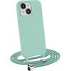 MyGadget Cover per iPhone 15 - Custodia con Corda - Case con Cordino Opaca Antiurto/Bumper con Laccio/Tracolla - Practical Stylish per Collo Verde menta