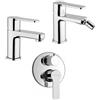 Jacuzzi Set miscelatori lavabo + bidet + incasso doccia con deviatore Jacuzzi | rubinetteria Eolo ottone cromato per piletta click clack
