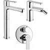 Jacuzzi Set miscelatori lavabo alto + bidet + incasso doccia con deviatore Jacuzzi | rubinetteria Eolo ottone cromato per piletta click clack