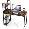 COSTWAY Scrivania con Libreria, 2 Prese di Corrente, 2 Porte USB Tipo-A e Tipo-C, Scrivania da Ufficio con 4 Ripiani, Scrivania per PC Salvaspazio, per Studio e Cameretta, 120 x 65 x 130 cm (Marrone)