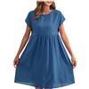 Ybing Abito in lino da donna, lunghezza al ginocchio, a vita alta, in mussola, elegante, in cotone, lino, tinta unita, girocollo, sottile, a maniche corte, in tulle, leggero, linea ad A, comodo, per il