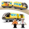 DxxD Trenino Elettrico per Bambini, Trenino Legno Giocattolo, Treno Intercity con Figure per Ferrovia, Locomotiva ad Azione a Batteria, Auto Giocattolo Compatibile con Thomas, Brio Età 3+ Anni, Giallo
