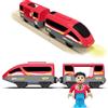 DxxD Trenino Elettrico per Bambini, Trenino Legno Giocattolo Bambini, Treno Intercity Suono e luce con Figure per Ferrovia, Locomotiva ad Azione a Batteria Compatibile con Thomas Brio, 3+ Anni, Rosso