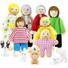 PJHAJH Casa delle bambole, 11 pezzi in legno, casa delle bambole, famiglia di bambole, bambole piegate con gatto e cane, famiglia di bambole in legno, accessorio regalo