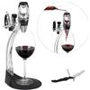 Relaxdays Set di Accessori, per l'Areazione del Vino, con Supporto, Apribottiglie, Tappo, Taglia Capsule, Colino, Nero, Plastica